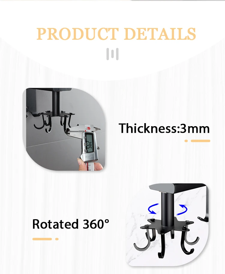 New Bathroom Kitchen Home Aluminum Wall Mounted Storage Rotating Hook