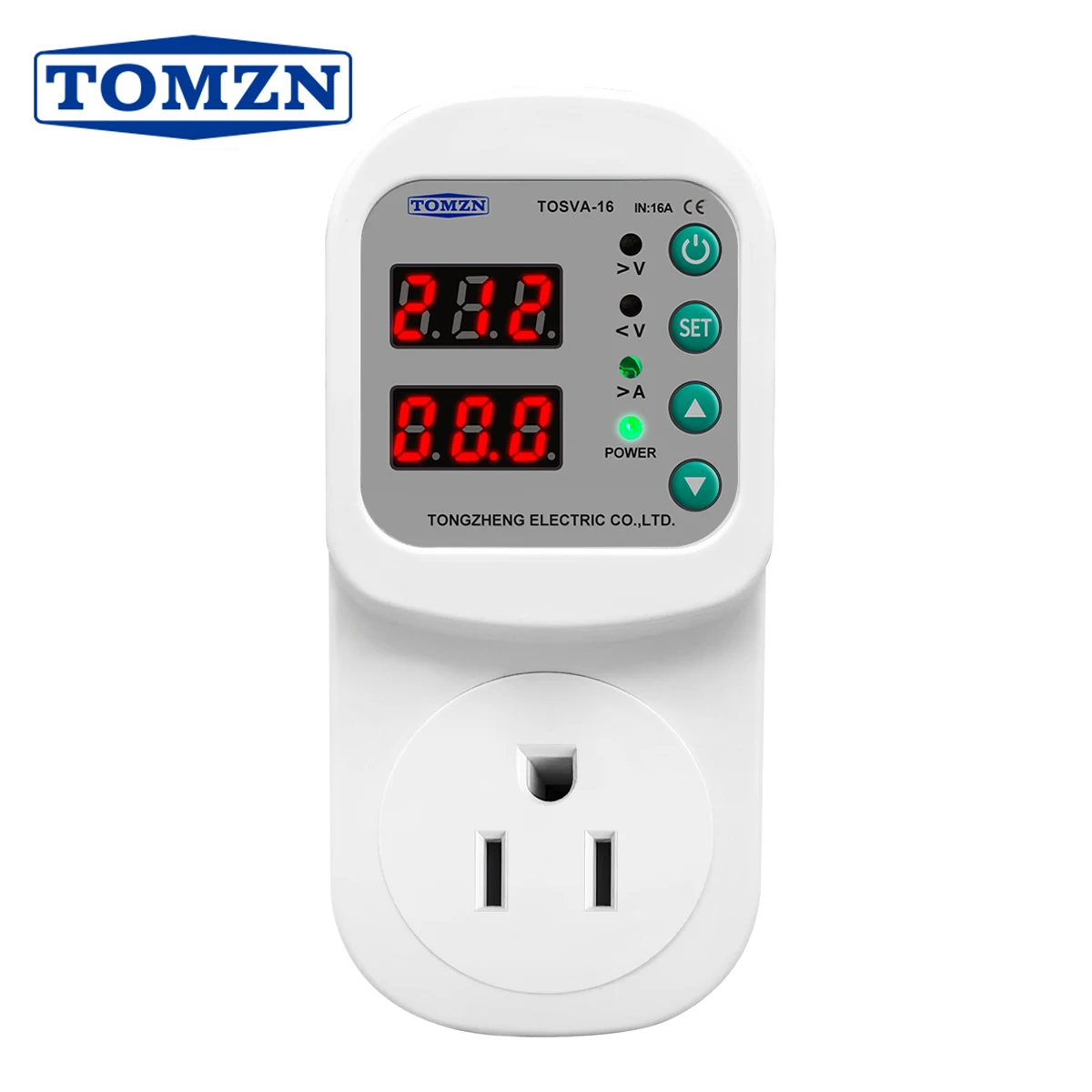 TOMZN US Plug Socket  TOSVA-16 Automatic Voltage Current Protector Socket AC 110V 220V Adjustable 16A Power Surge Protector