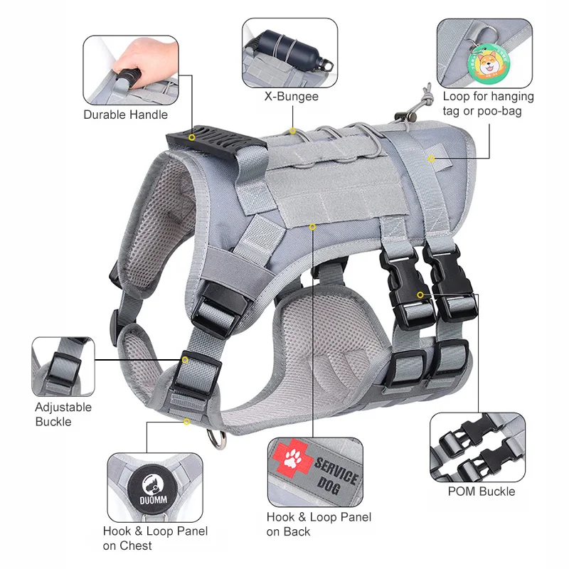 High Quality Adjustable Tactical Dog Vest Set and Harness Leash for Walking and Sports for Cats & Dogs