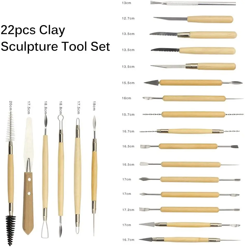 22pcs Clay Sculpting Tools Kit Clay Modelling Tools Wooden Polymer Clay  Tools Rubber Pottery Tools -suz