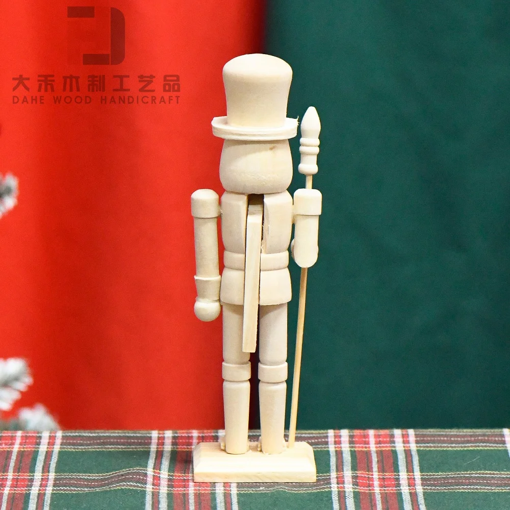 Wholesale Unfinished Wooden Nutcracker Soldiers Custom Walnut Soldier with Brushes and Paints for DIY Crafts Decoration Gift