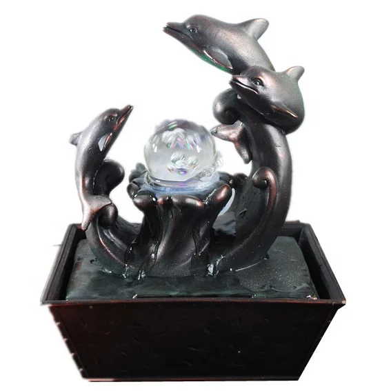 Dolphin ... 11.5" Tall Polyresin Indoor Fountain with LED Light and 1l Capacity 