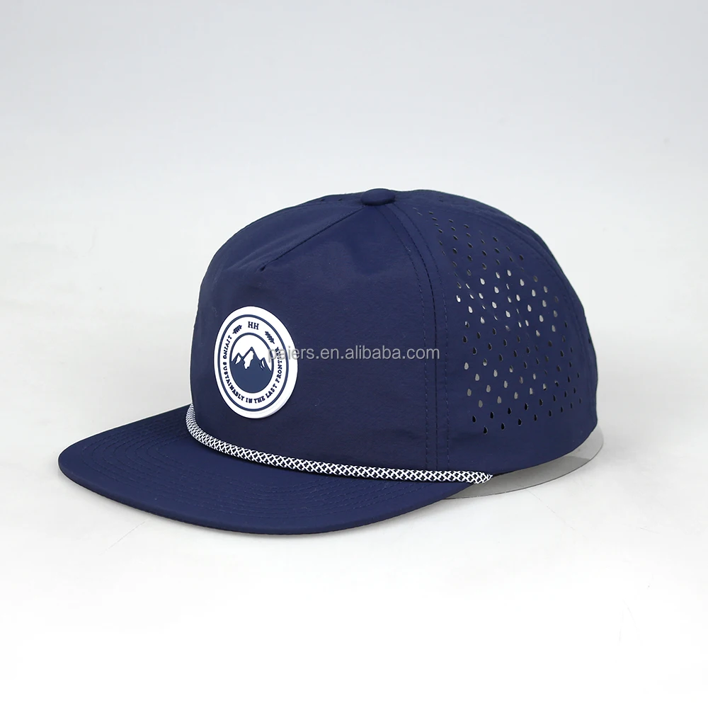 Wholesale Custom 5 Panel Rubber Pvc Logo Rope Baseball Cap,Waterproof