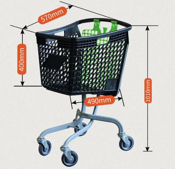Shopping Trolley Cart with Mesh Folding Feature Plastic Supermarket Shopping Basket for Store Use