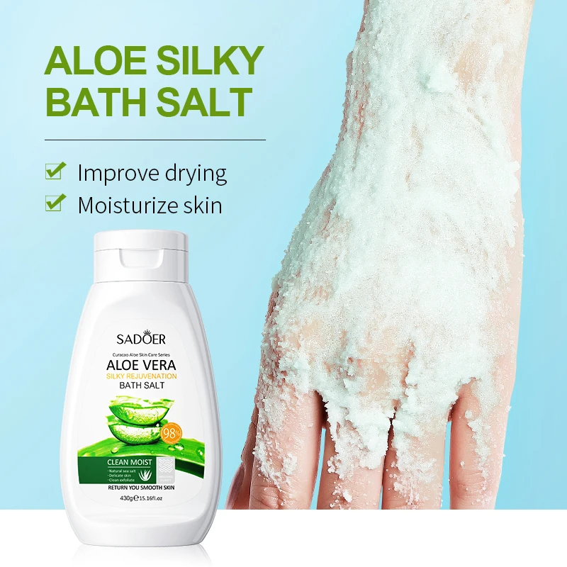 SADOER Aloe Vera Bath Salt Deep Cleaning Gentle Exfoliator Whitening  Moisturizing Smoothing Skin Shower Gel Body Scrub Bath Salt