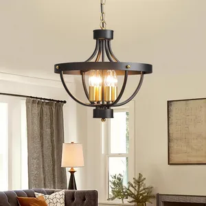 Modern Farmhouse Geometric Chandelier Adjustable Height Hanging Chandelier for Dining Foyer Kitchen Island Vintage Pendant Light