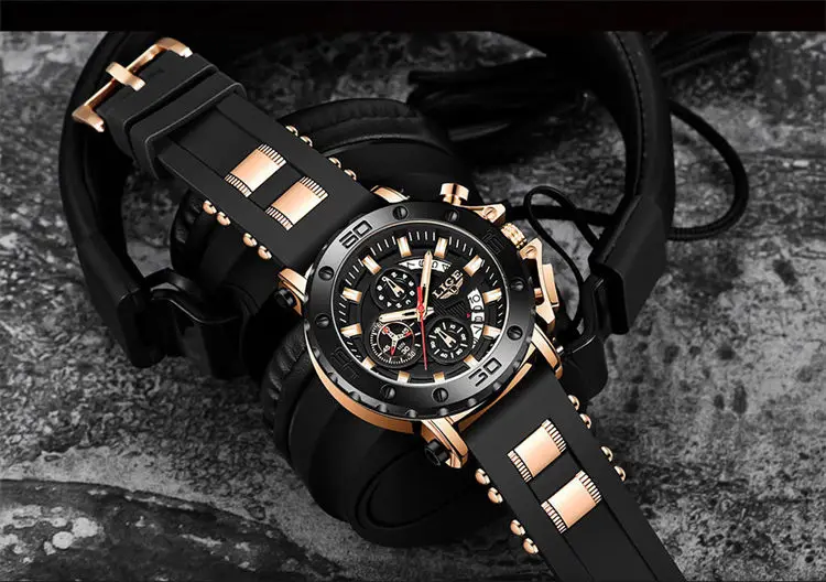 LIGE LG8987 High Quality ODM Male Quartz Watch Latest Silicone Steel Band Luminous Chronograph Calendar Business Wrist Watch