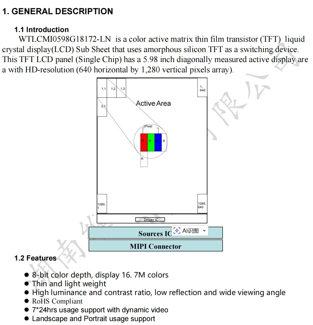 WEITAI 5.98 Inch TFT IPS LCD Module 640x1280 Resolution 1250 Cd/m Brightness LED Backlight 4-Lane LVDS Interface for In-vehicle details