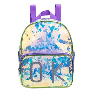 Custom Clear Waterproof Cute Holographic PVC Zipper External Frame Mini Backpack with Resin Mesh Carrying System and Soft Handle