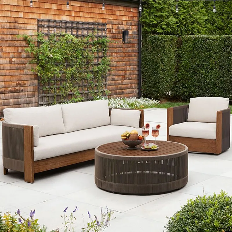 ムサービス 北欧スタイルのチークレジャーバルコニーラウンジ中庭リビングルーム断面家具屋外ガーデンパティオソファ Buy Outdoor