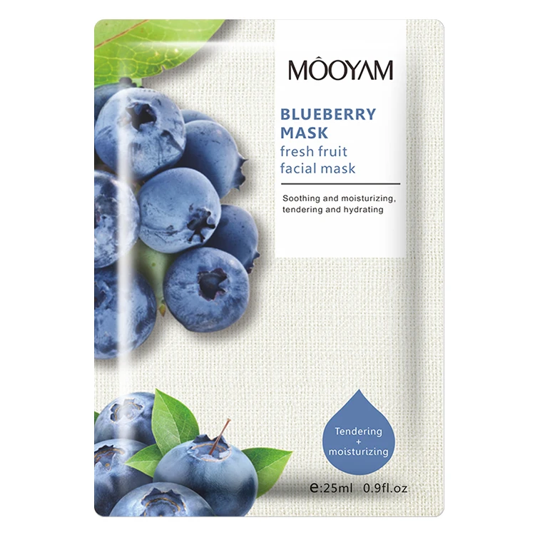 Customized Private Label Blueberry Repair Face Sheet Mask Korean Beauty Nourishing Collagen Crystal Fruit Facial Mask