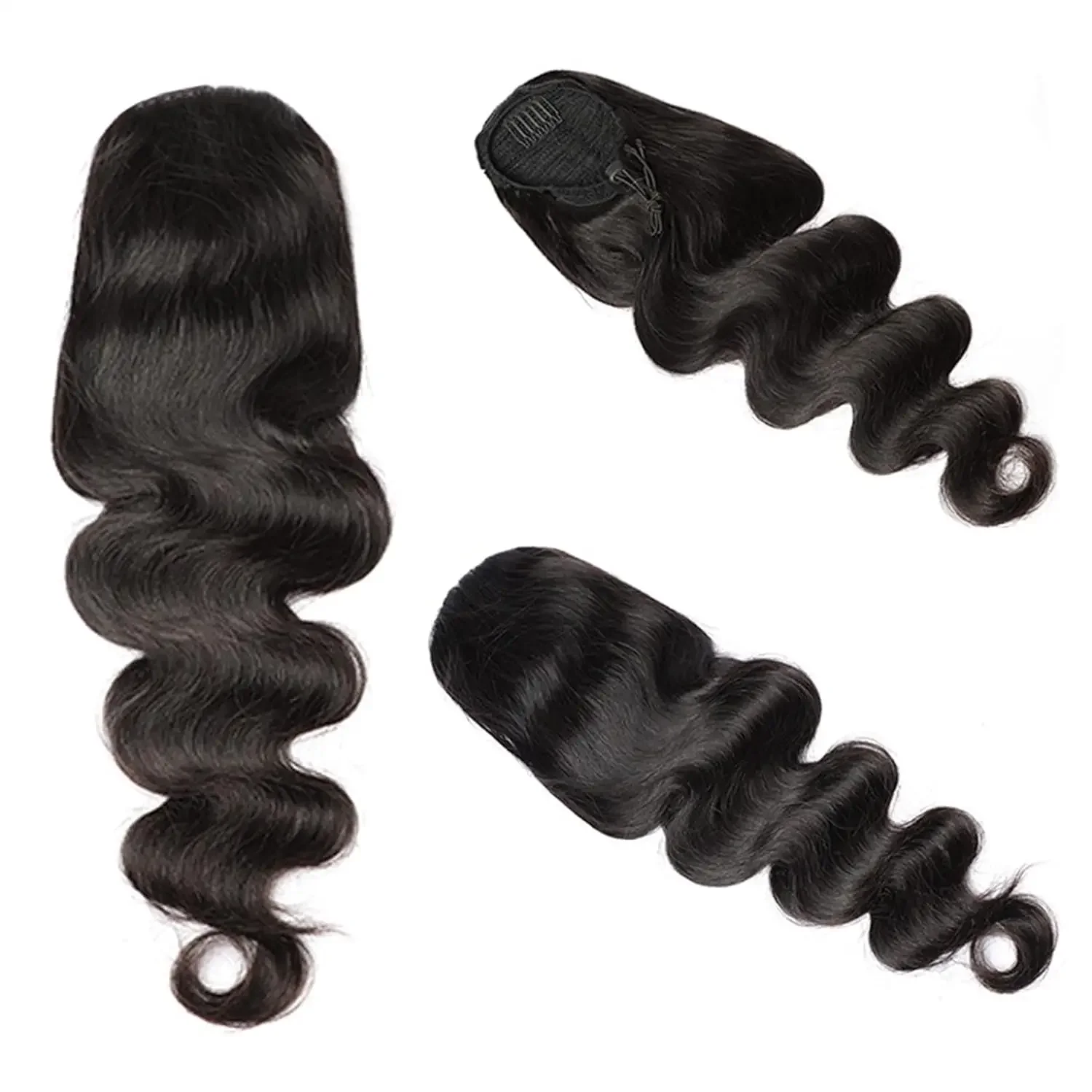 Extensii de păr cu clips și șnur, ondulate, cu coadă de cal, 100% păr uman natural, pentru femei de culoare_voghion.com