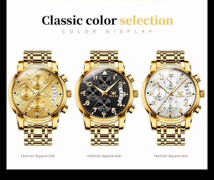 OLEVS 2879 Elegant Man Quartz Watch Stainless Steel Strap Water Resistant  Small Dials Luminous Chronograph Business Wrist Watch