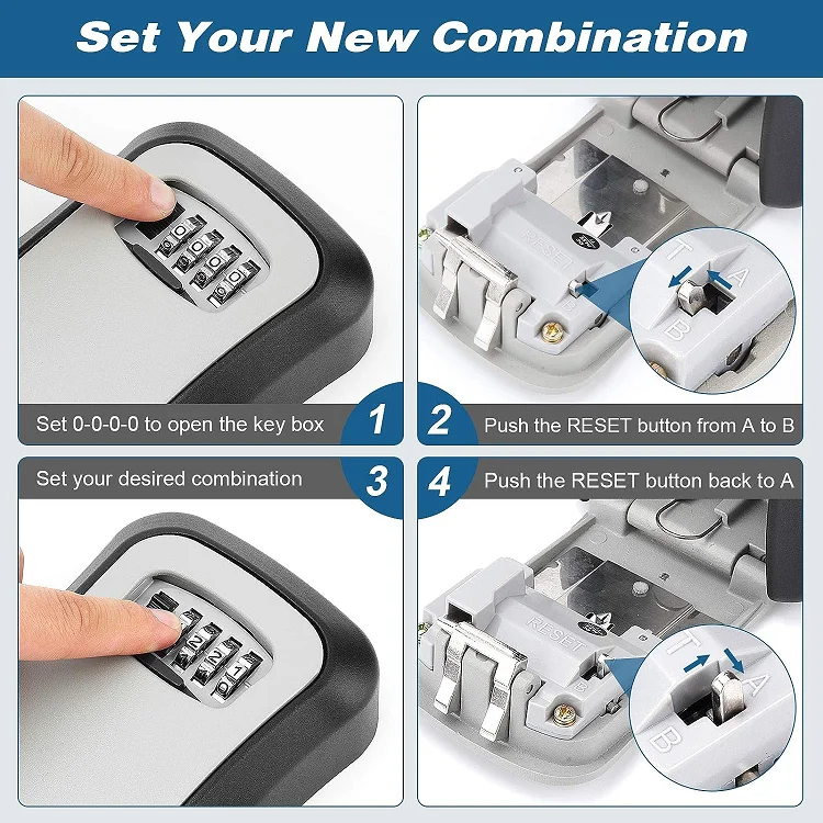 Portable Key Safe Lockable Storage Box with Padlocks Loop Hanged Combination Lock Box for Keys
