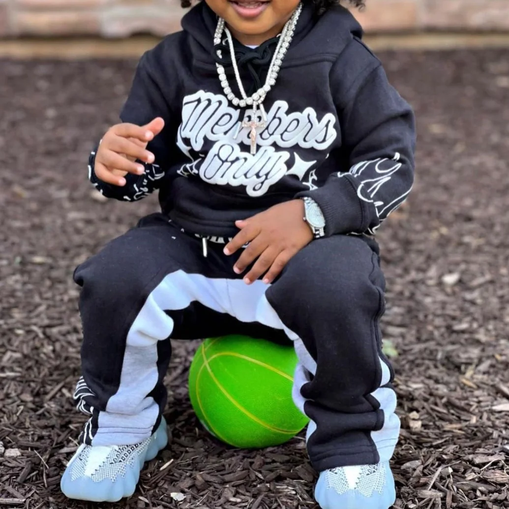 New Trending Latest Design Custom Patchwork Piece Hoodie Joggers Children  Tracksuit Boys Clothing Set