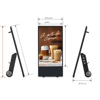 Outdoor Lcd Display Advertising Screen 43" 55" Mobile Floor Stand Kiosks With Wheels Digital Poster For Shopping Mall/restaurant