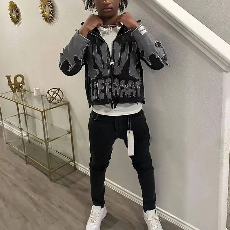 Custom Manufacturer Custom Heavyweight Streetwear Vintage Distressed Embroidery Patch Cropped Acid Washed Zip up Hoodie for Men gallery 8