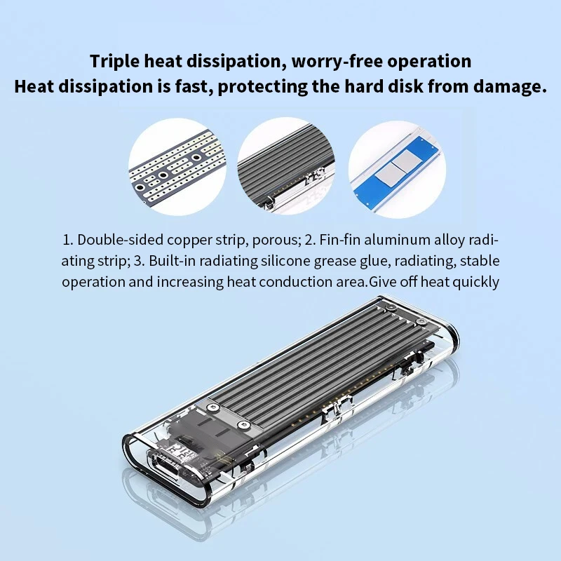 Transparent M2 NVME SSD Case USB Type-C Interface Enclosure for NVME M.2 SATA Hard Drive External HDD Laptop Computer Bag