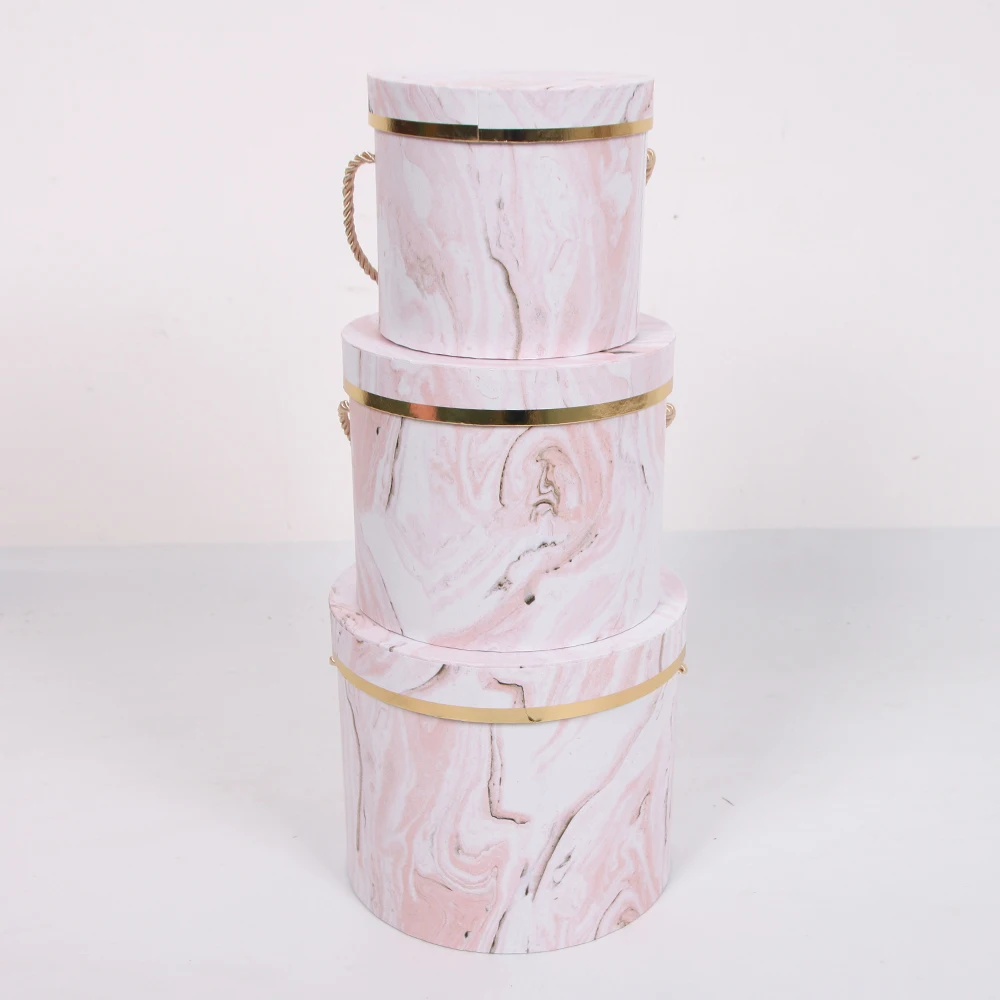 豪华大理石图案圆形帽子纸板箱带柄花 Buy 帽盒圆形豪华 鲜花纸板盒 豪华大理石图案圆形帽子圆筒桶纸板箱带盖和手柄的鲜花