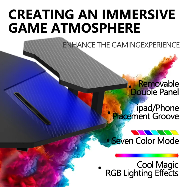 Популярный большой Настольный игровой стол Rgb, угловой компьютерный игровой стол для киберспорта, черный игровой стол для ПК со светодиодной симфонией и окружающим светом