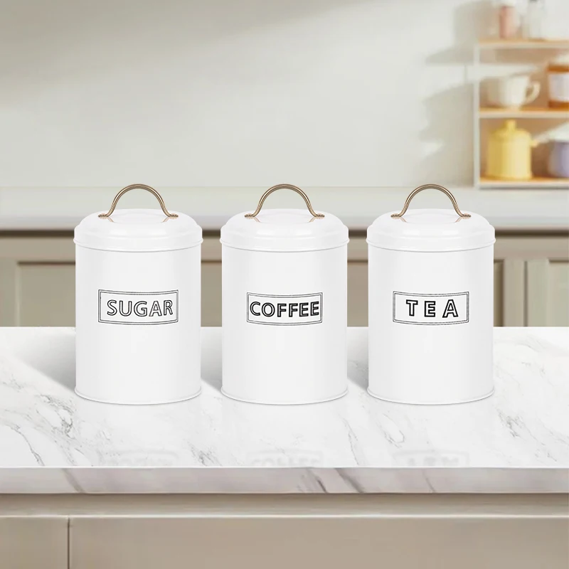 Kitchen Storage Can with Lid Metal Storage Can Household Canister Coffee Tea Sugar Set Can