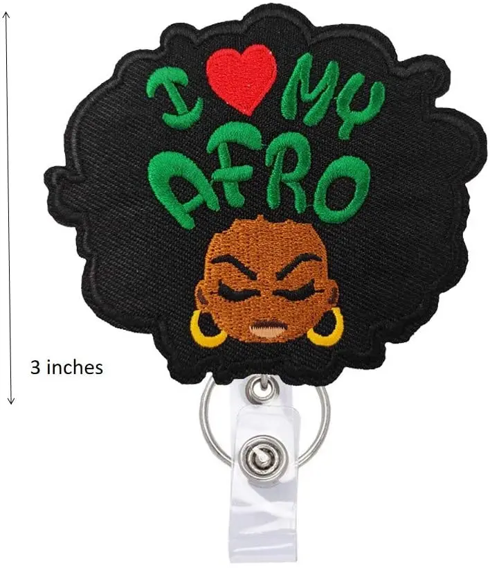 I Love My Afro Black Girl Badge Reels Retractable, with Alligator Clip and Key Ring, 24 inches Thick Pull Cord