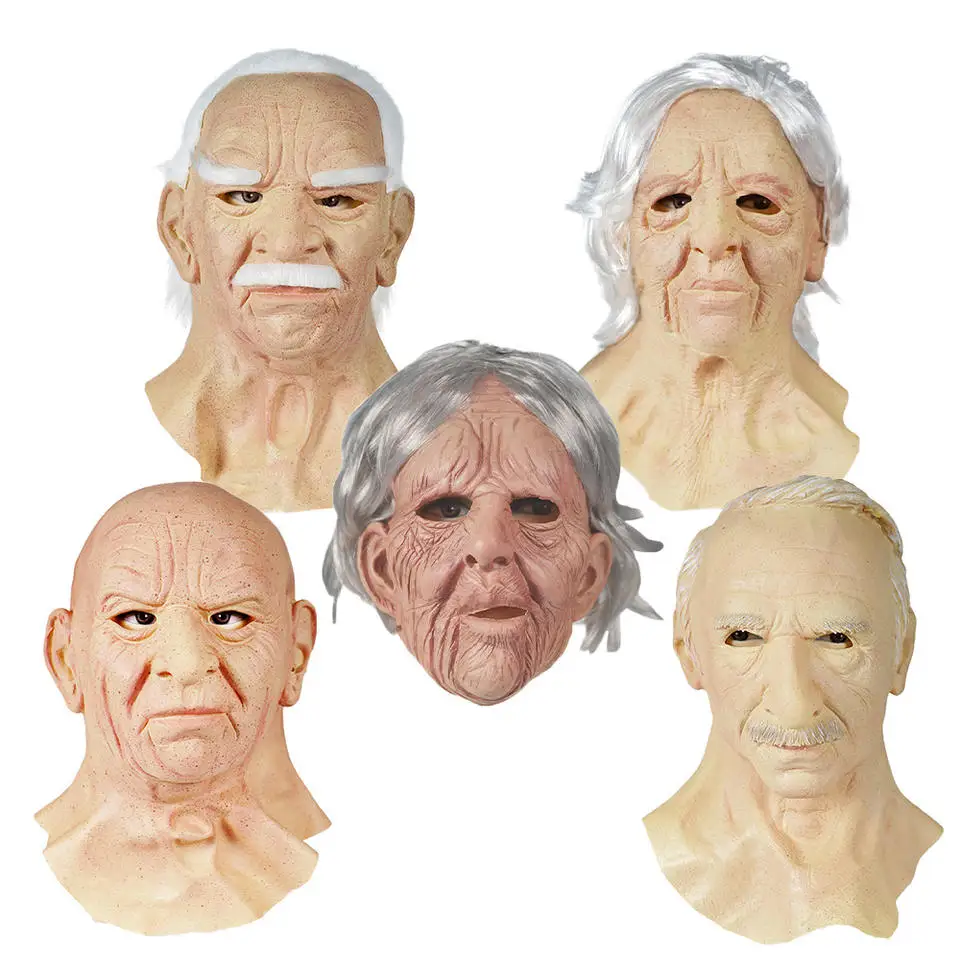 Nicro Latex Wrinkles Realistic Bald Old Man Women Latex Mask Halloween