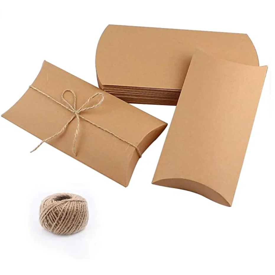 50 20 100 Pack Kraft Brown Paper Pillow Gift Candy Box Wedding Party Favors 
