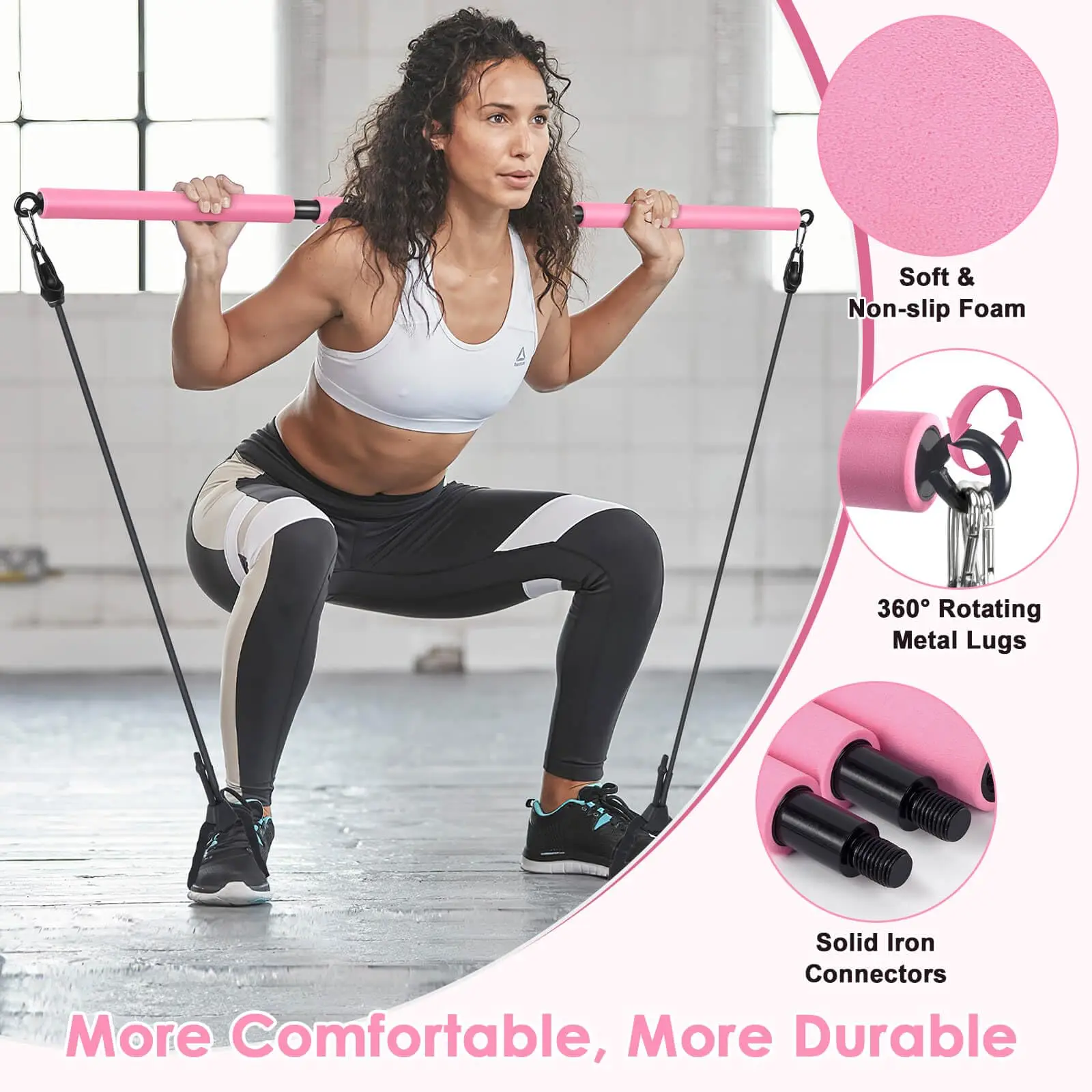 odm pilates bar kit with ab wheel knee matadjustable 3 section pilates bar with 4 resistance bands for home gym-6