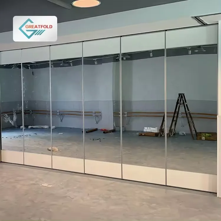 Mirror Operable Stacking Folding Partition Walls Sliding Partition Dancing Studio Rooms Partition Price