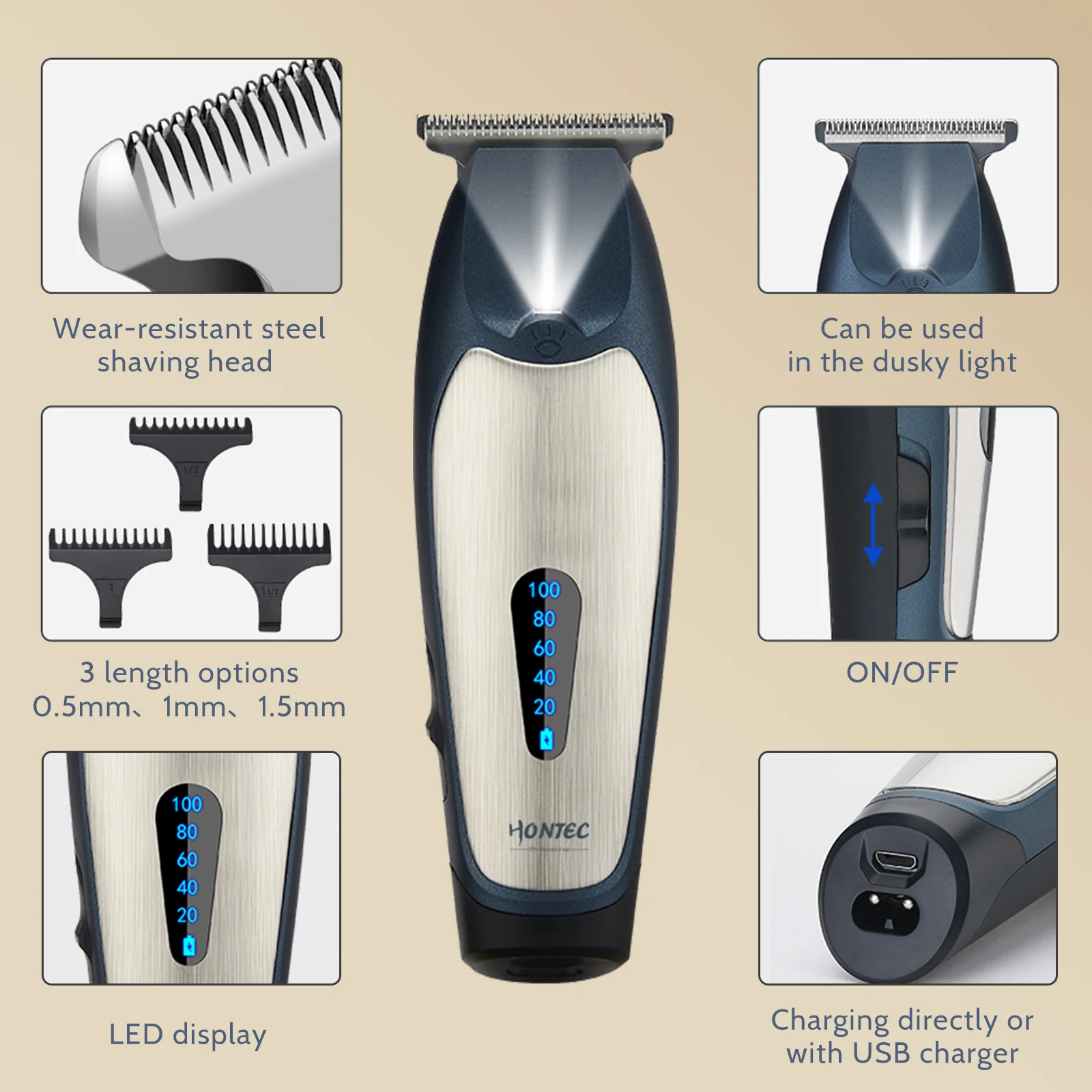 Hontec HT-107 профессиональная аккумуляторная машинка для стрижки волос все металлическое муфтовое крепление Т-лезвие парикмахер ножницы парикмахера