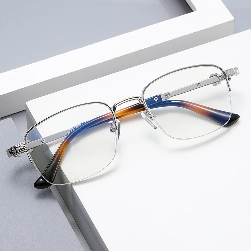 Оптовая продажа с фабрики Eugenia 2022 классические женские металлические очки для чтения в полуоправе блокировкой синего света и овальной
