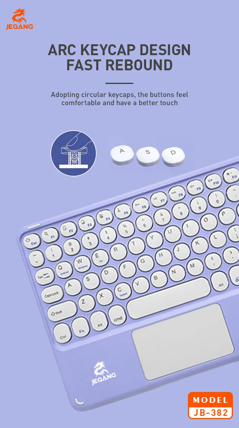 Jeqang JB-382 Ultra-Thin Optical Wireless for Mini Keyboard with USB-C Charging Touchpad New Plastic for PC/Laptop Use