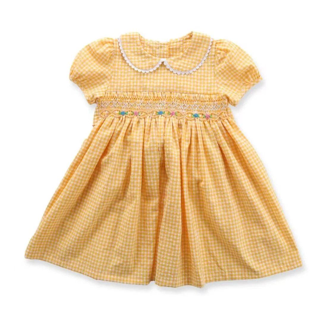 Abiti per bambini per ragazze abito smocked fiore fatto a mano