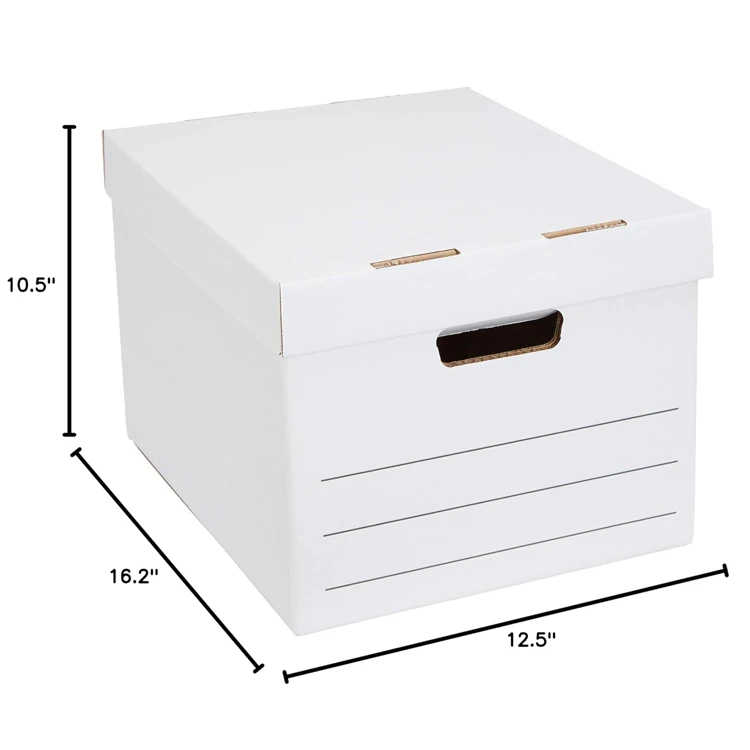 Custom File Bankers Storage Box With Lid and Handles Corrugated Cardboard Paper Carton Packaging Box