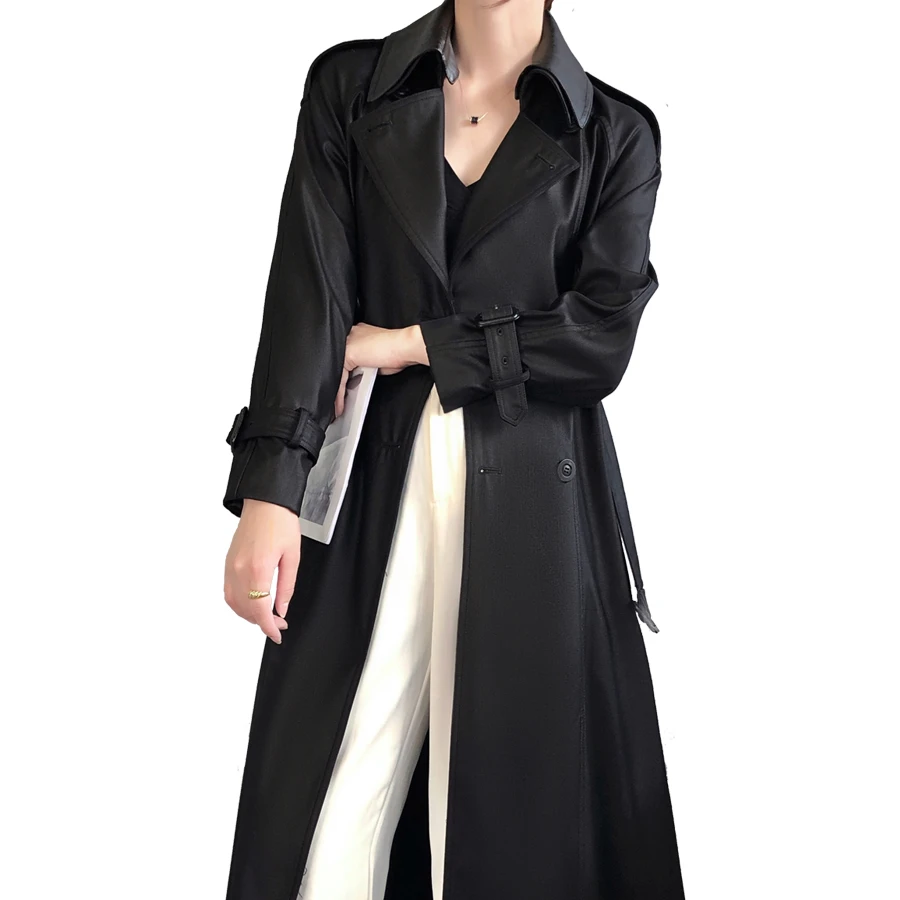 France Luxury Customized Ladies Spring Autumn Windbreaker Long Trench Jackets Coat Women