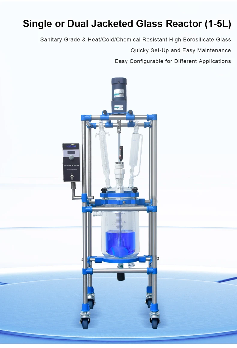 Valuen 5L Crystallization Reactor Double Jacketed Glass Reactor  double layer glass reaction kettle supplier