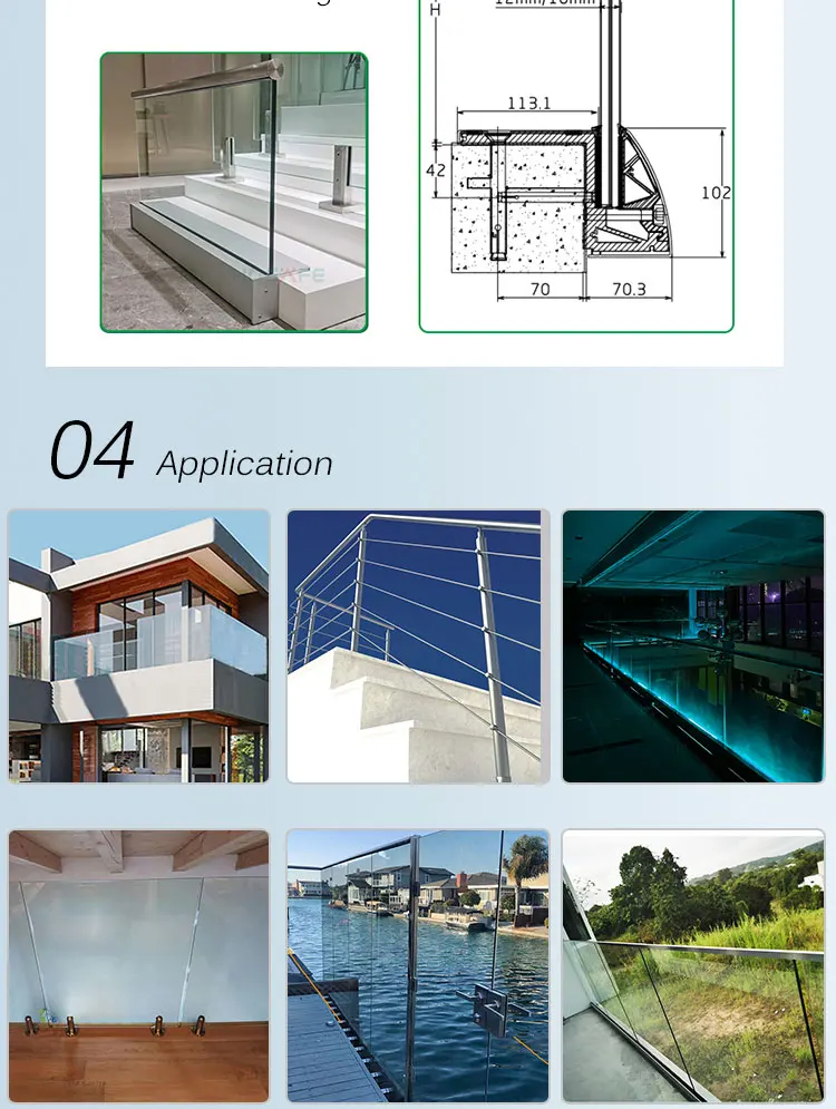 U Channel Glass Railing - Clear Laminated Tempered Glass Handrails for ...