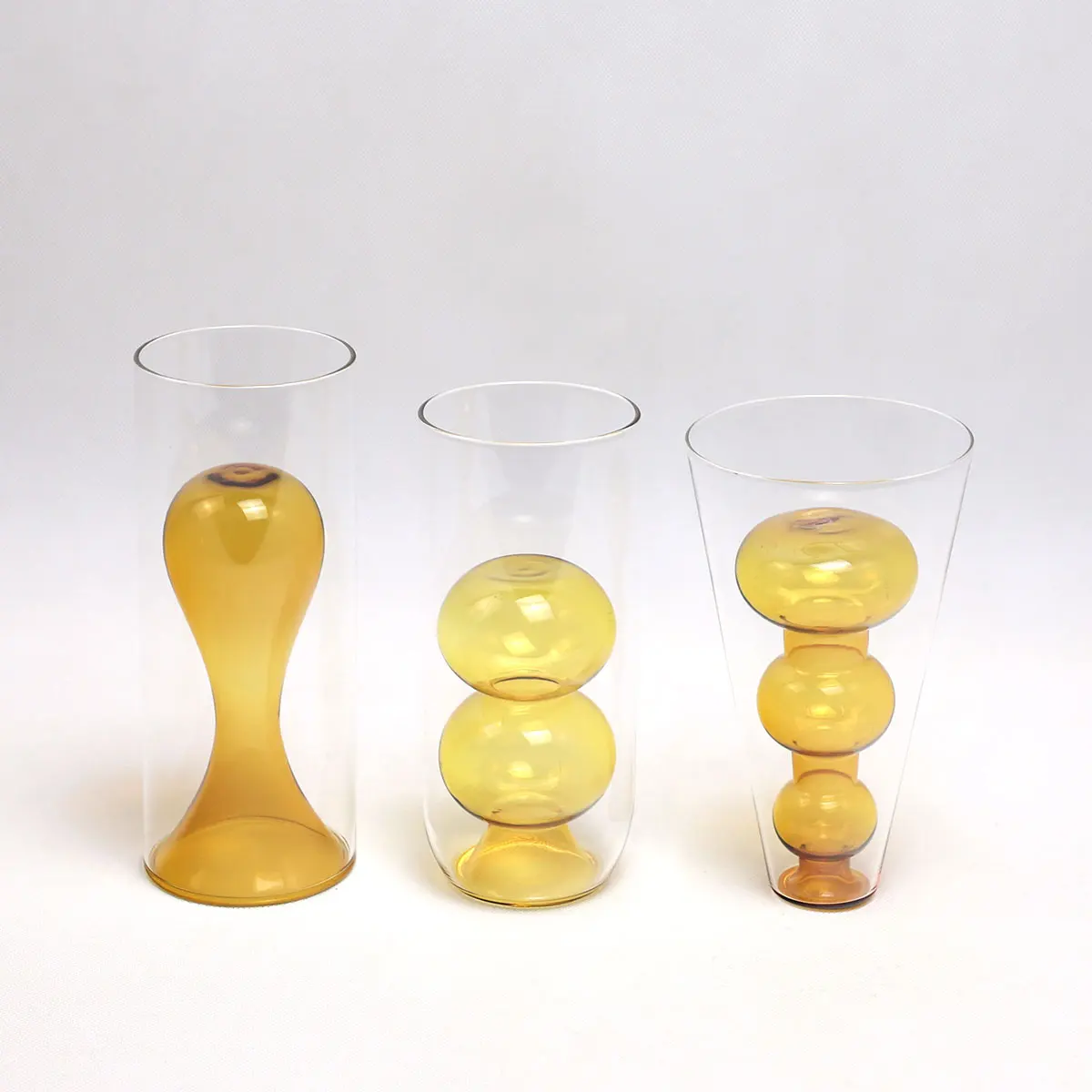 Double Glazing 3D Special Shaped Golden Clear Glass Cup Restaurant Living Room Small Flower Vases Artistic Water Bottle supplier