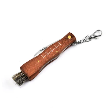 Kitchen and Outdoor Wood Handle sharp Fungus Truffles Knife Outdoor Gardening Folding Mushroom Knife with Brush