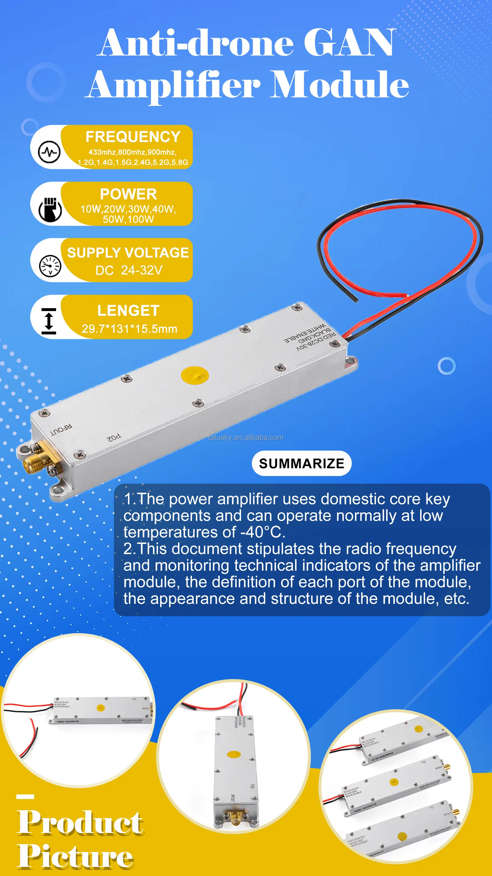 2.4g 20w Gan Rf Power Amplifier Detect Module For Anti Drone System