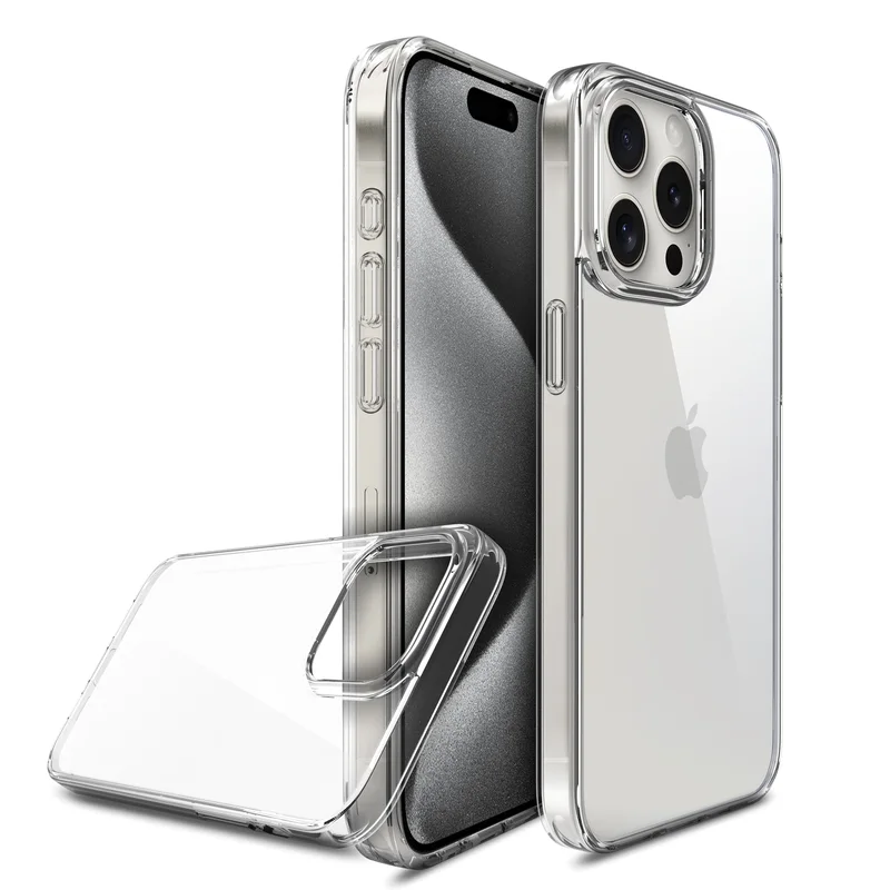 Clear hybrid TPU and PC case for iPhone 12 to 16 Pro Max