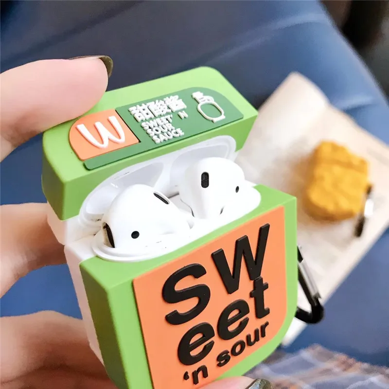 For Airpods Silicone 3D  Protective Case for AirPods Hamburger Popcorn Fries Food Earphone Charger Box Cover