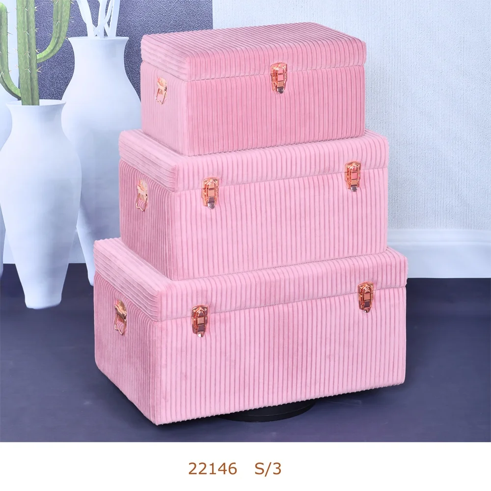 Velvet Large Storage Wooden Trunk Boxes Chest Set for Home Decor