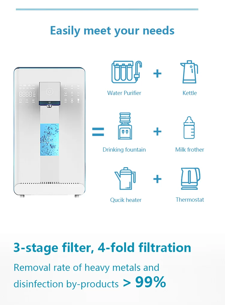 3-Stage Filtration Hydrogen Water Machine with 1600 GPD Flow Rate and 1500 ppb Hydrogen Content