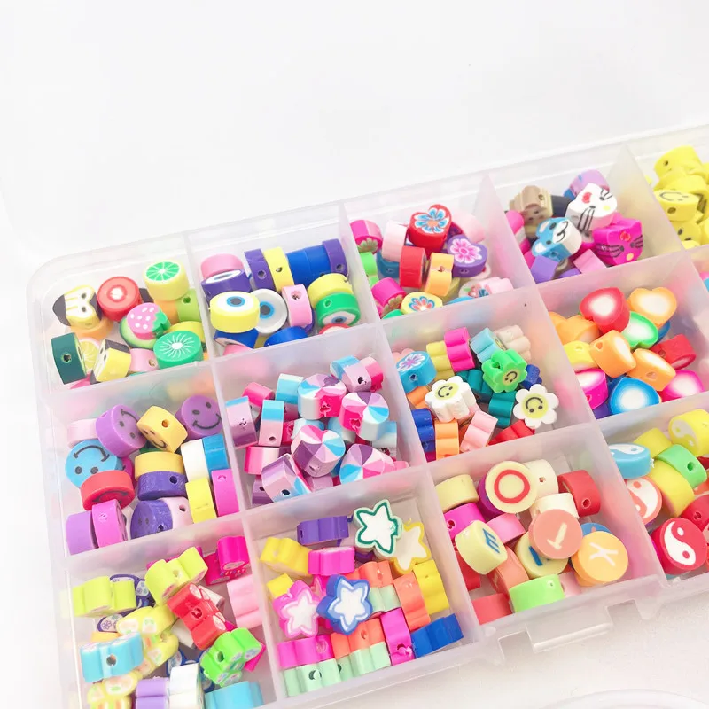 300pcs Fruit Smileys Flower Clay Beads Polymer Clay Beads Spacer Loose