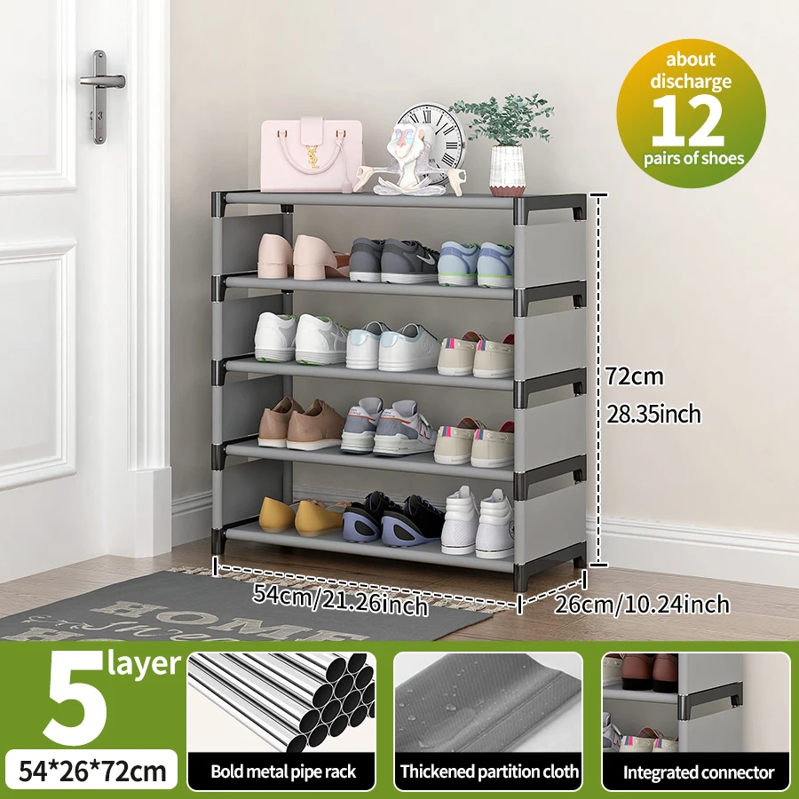 Customizable 3/4/5-Layer Metal Shoe Rack Grey Side Section Shoe Stand for Entryway & Living Room Multi-Use for Bags