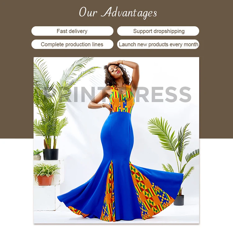 High Quality African Kitenge Style Latest Designs Kenten Print Fashion African Clothing Maxi Dress for Women
