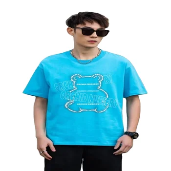 Factory direct sales summer short sleeve sky blue crew round young boys high quality men's top clothing streetwear men tshirt
