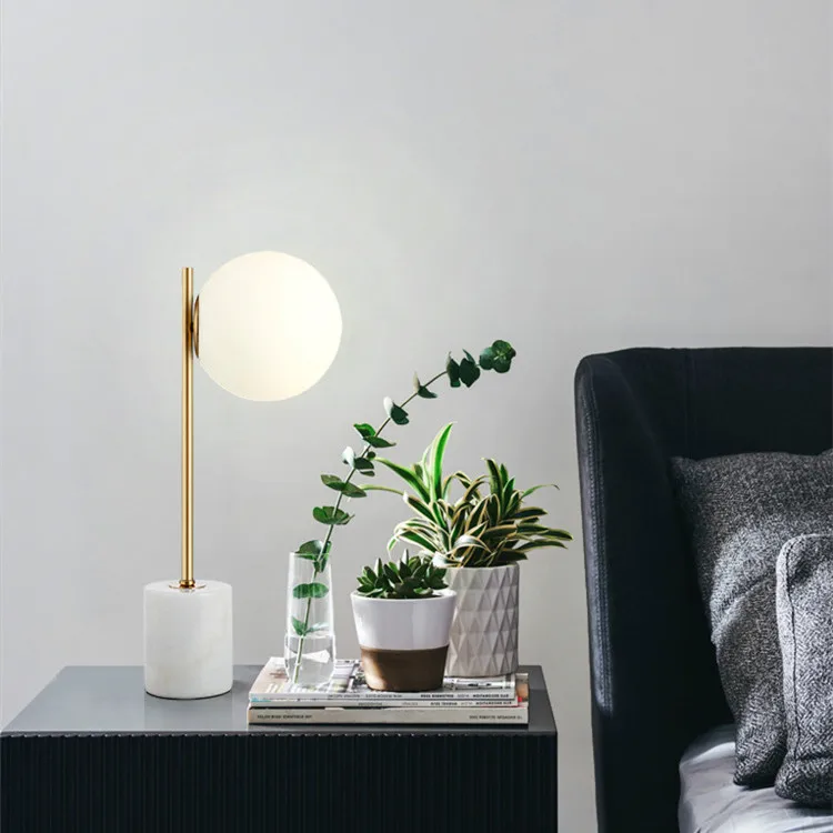Simig Lighting Simple Modern Tischlampe White Marble Base Frosted Glass Ball Shade Bed Side Table Desk Lamp